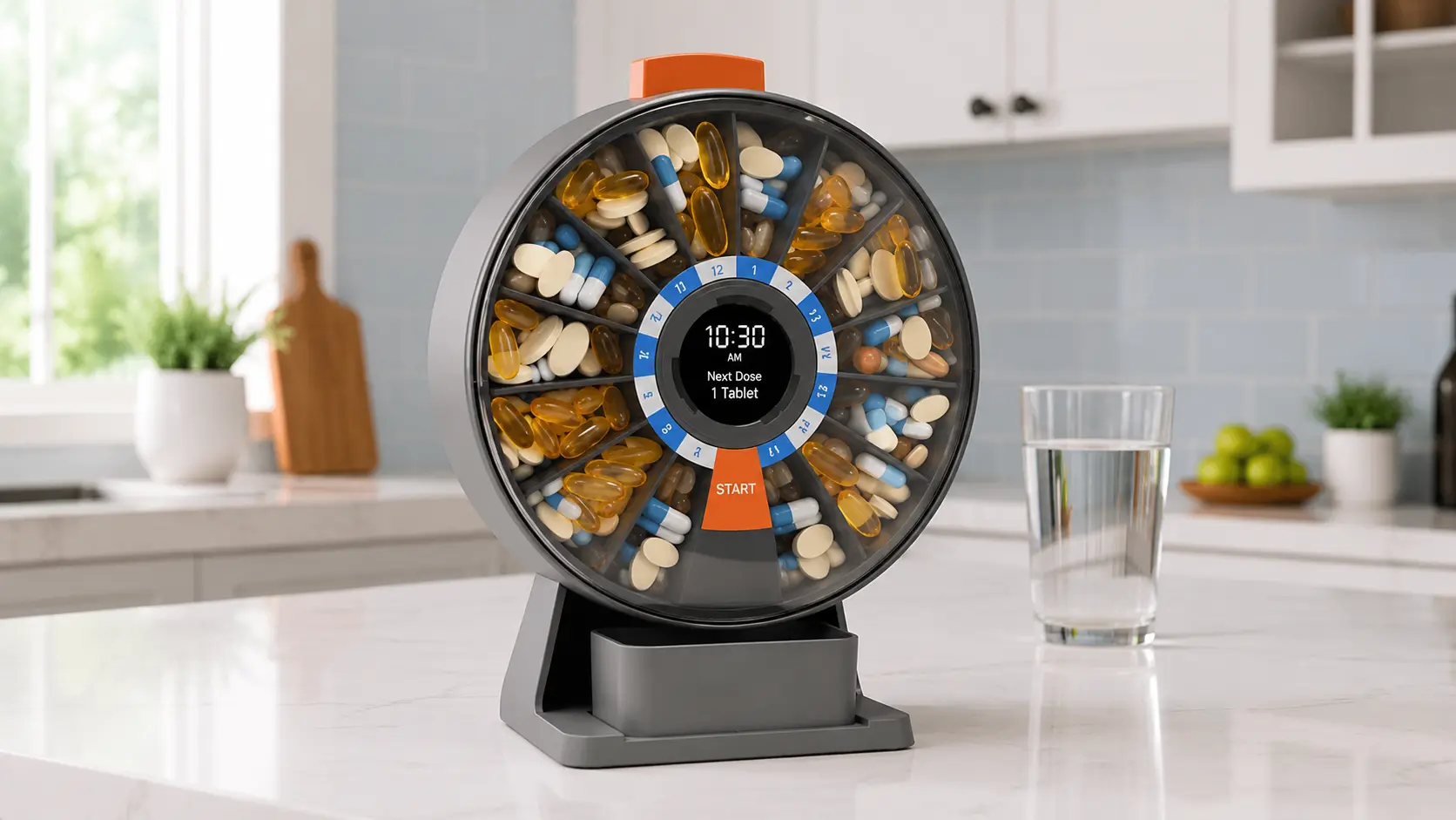 Apenir Dose smart pill dispenser in a home setting